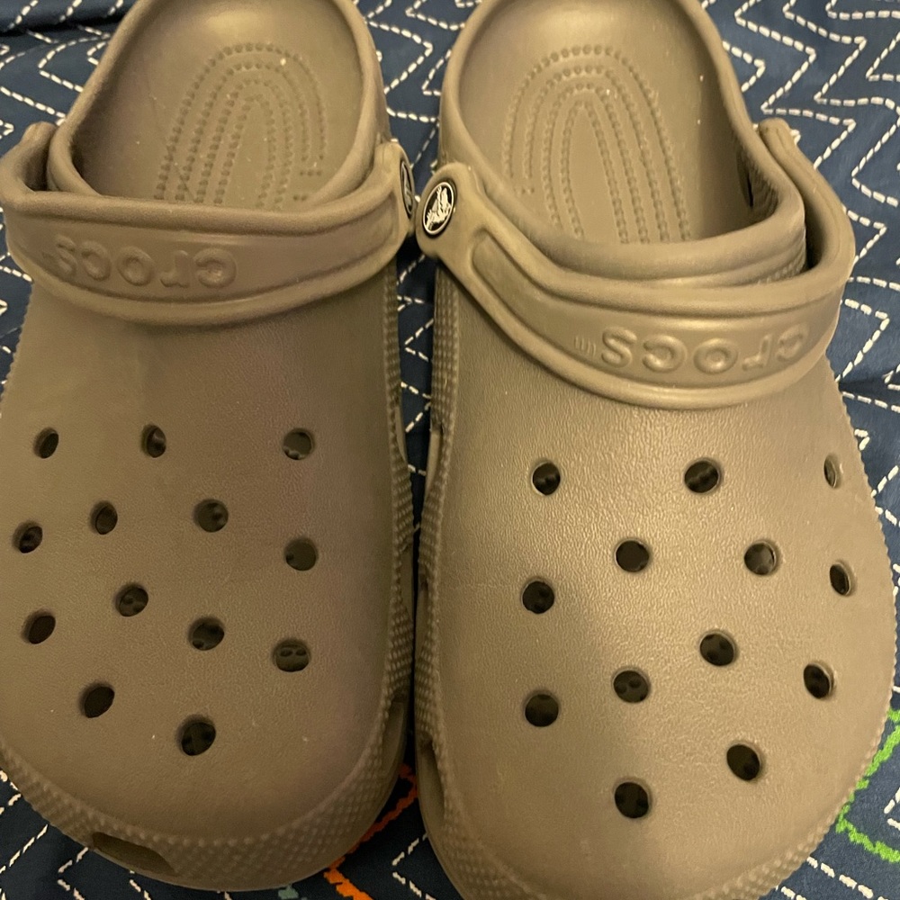 Crocs gray slip ons